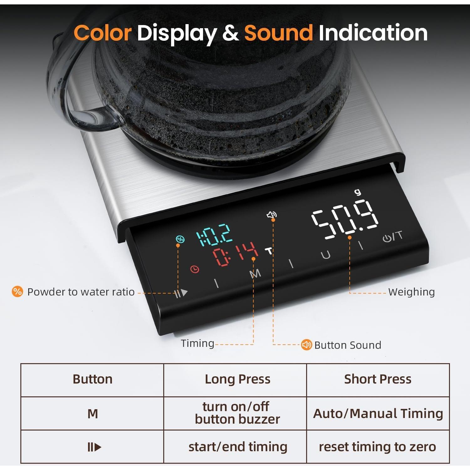 Báscula de Café TIPRE CS03 3kg Alta Precisión LED Recargable