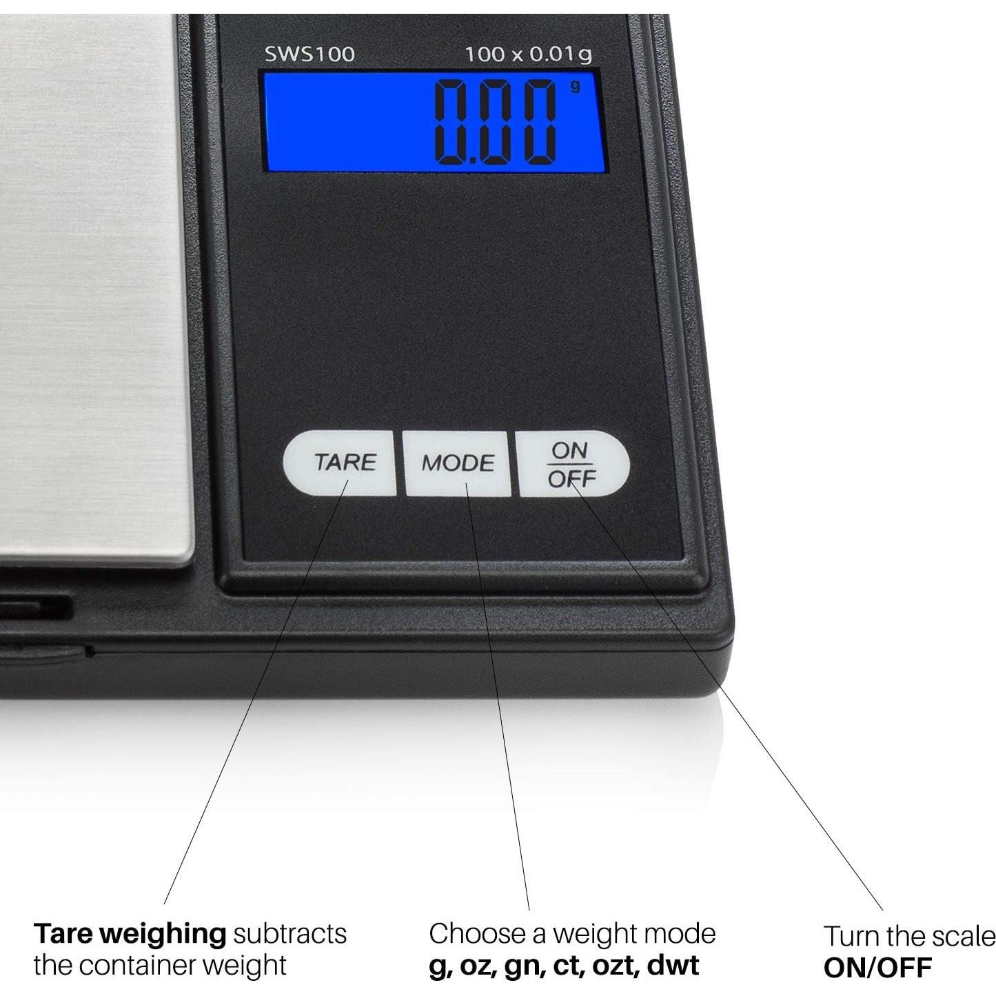 Báscula Digital de Bolsillo Smart Weigh SWS100 100g x 0.01g