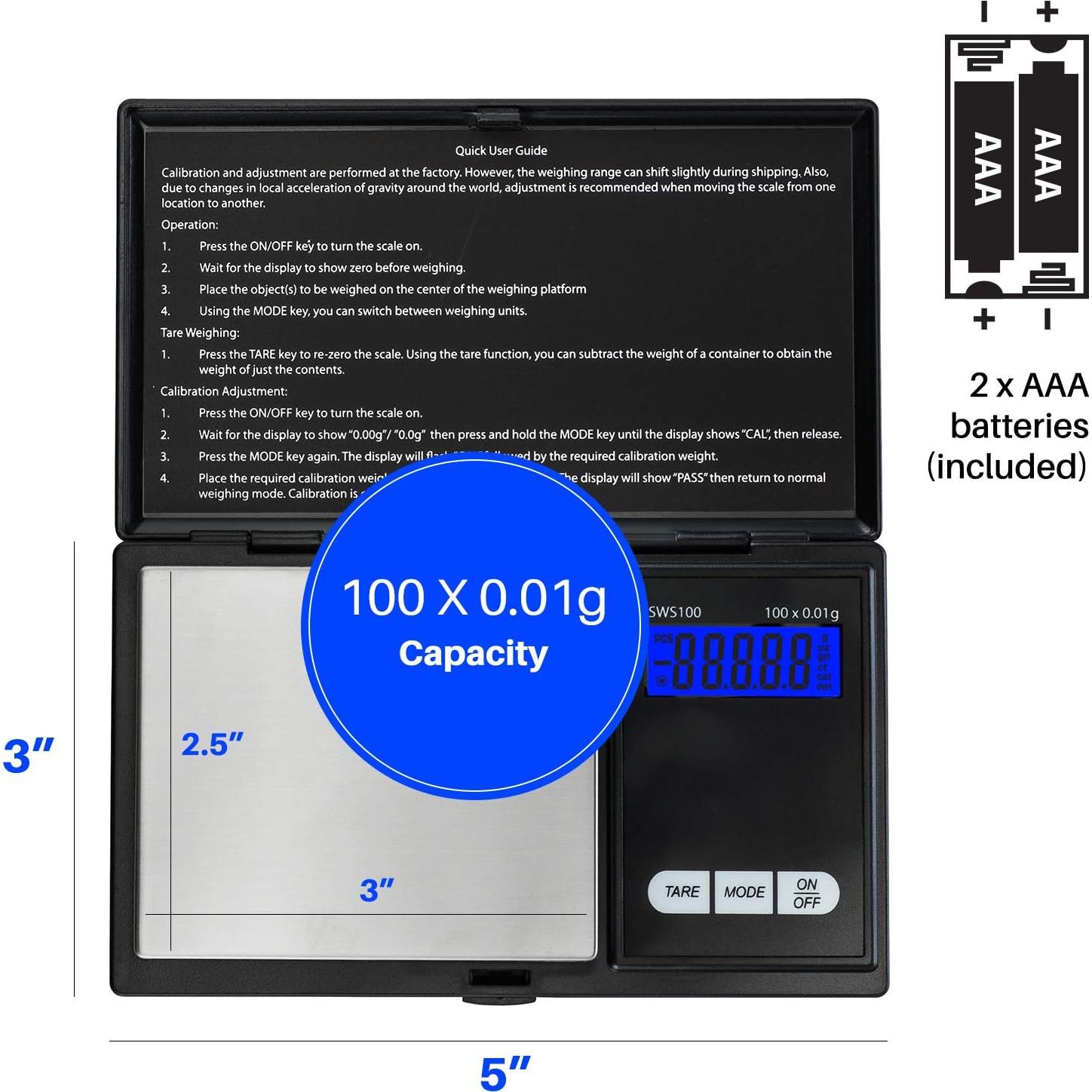 Báscula Digital de Bolsillo Smart Weigh SWS100 100g x 0.01g