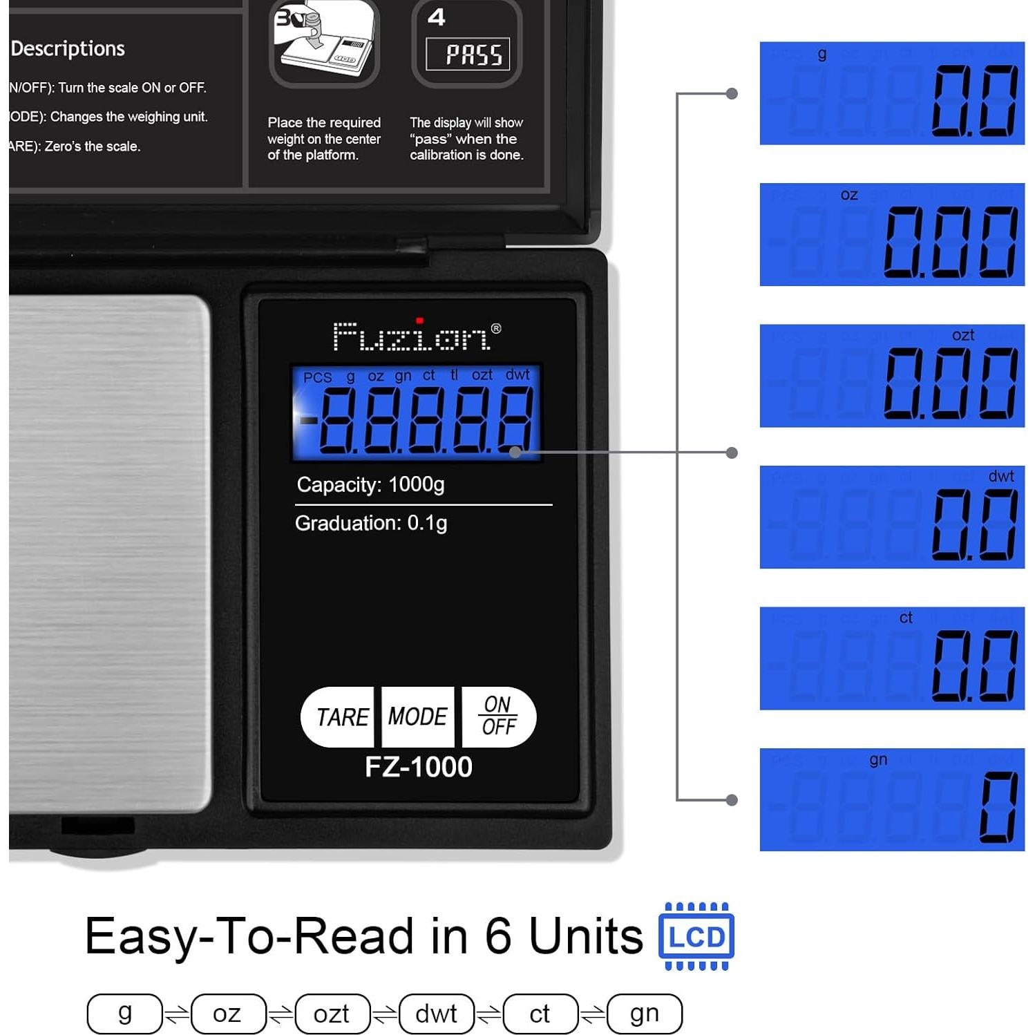 Balanza Digital de Bolsillo Fuzion FZ-1000 1000g/0.1g Negra