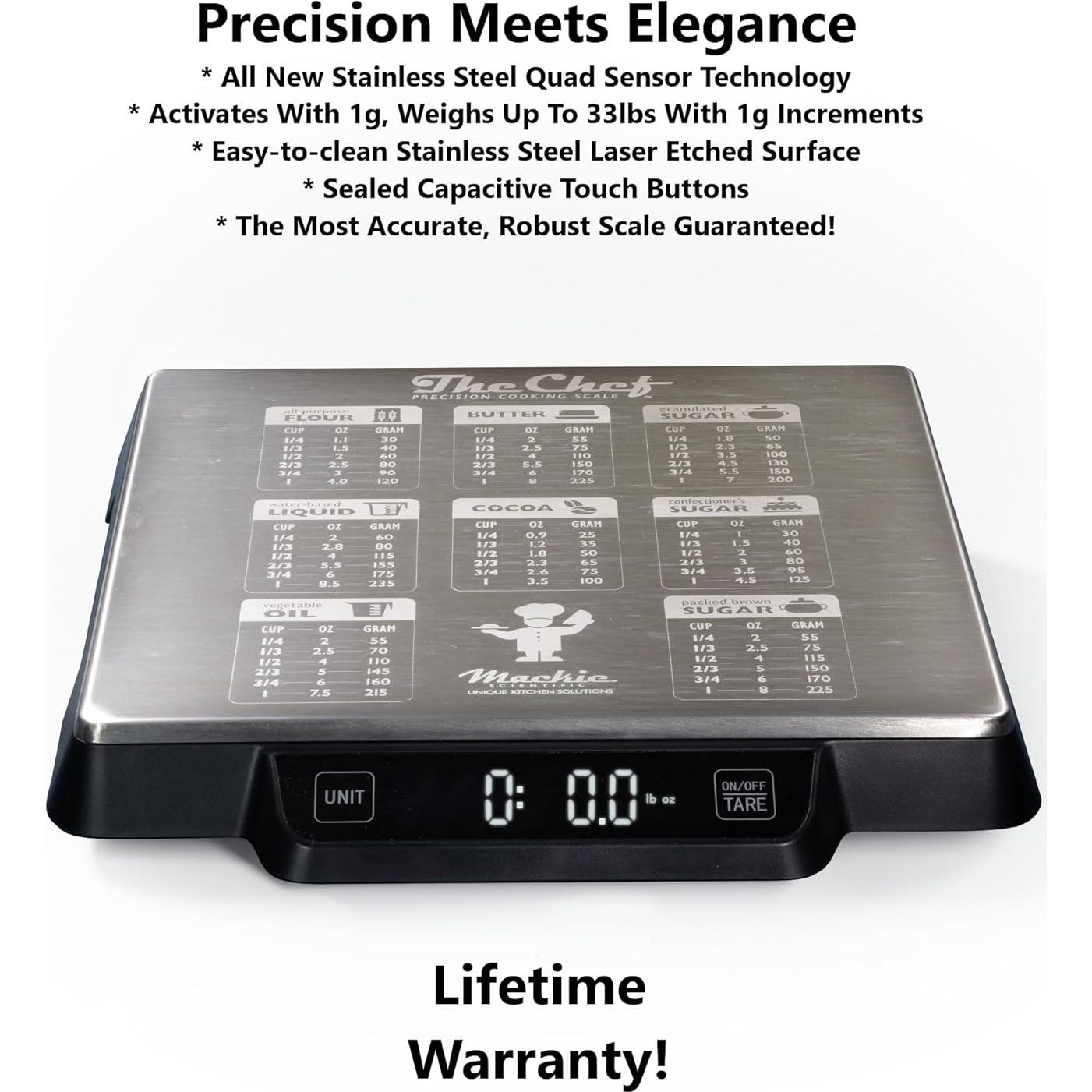 Báscula Digital de Cocina Mackie V1 - 15kg, Precisión 1g, Acero Inoxidable