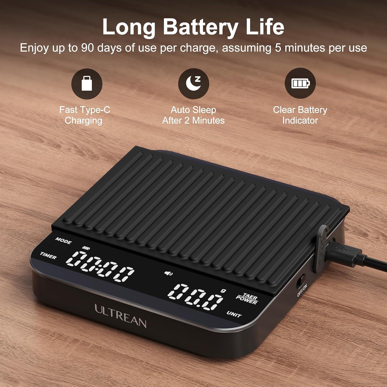 Báscula Digital de Café Ultrean K39H 2kg/0.1g con Temporizador