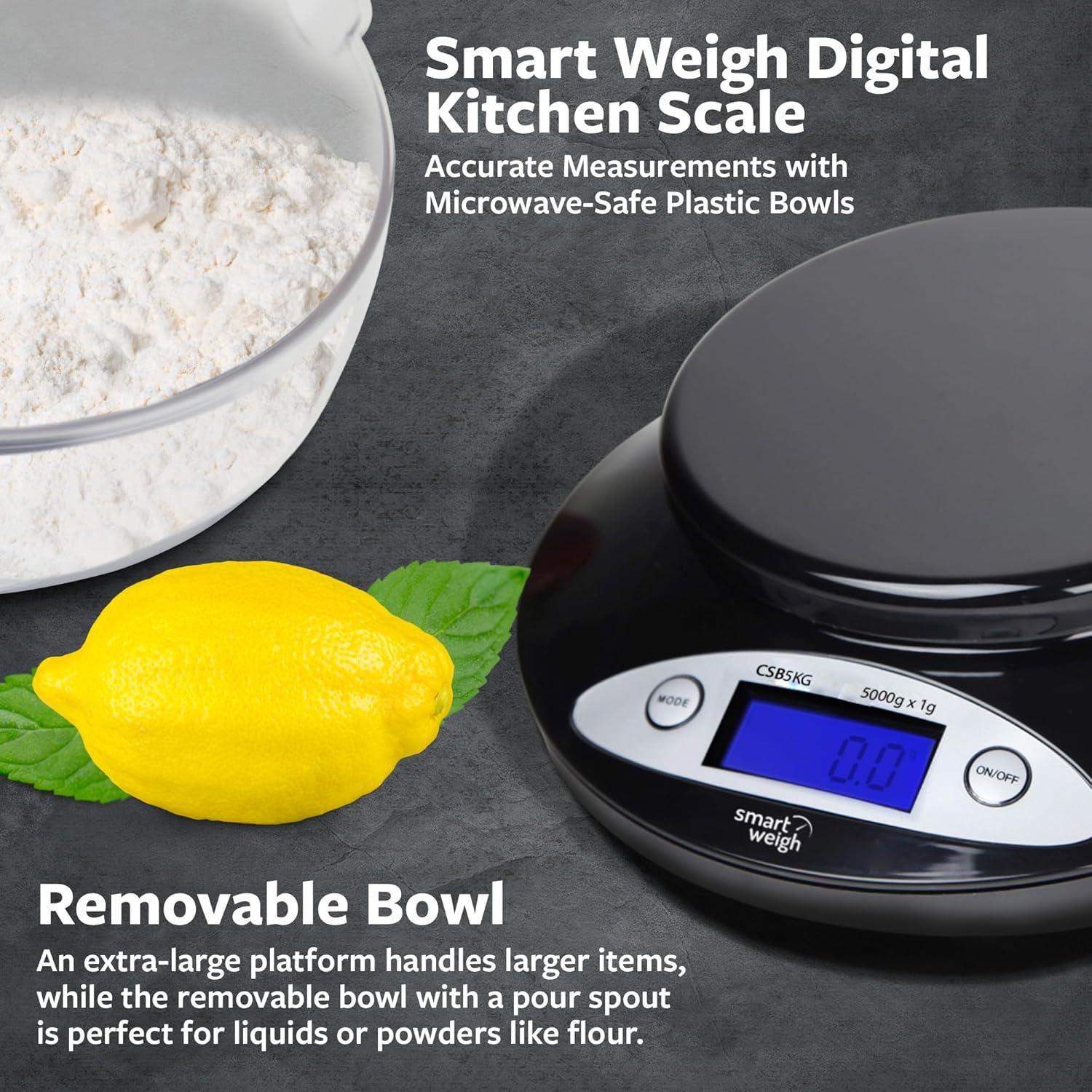 Báscula de Cocina Digital Smart Weigh 5kg con Tazón Removible