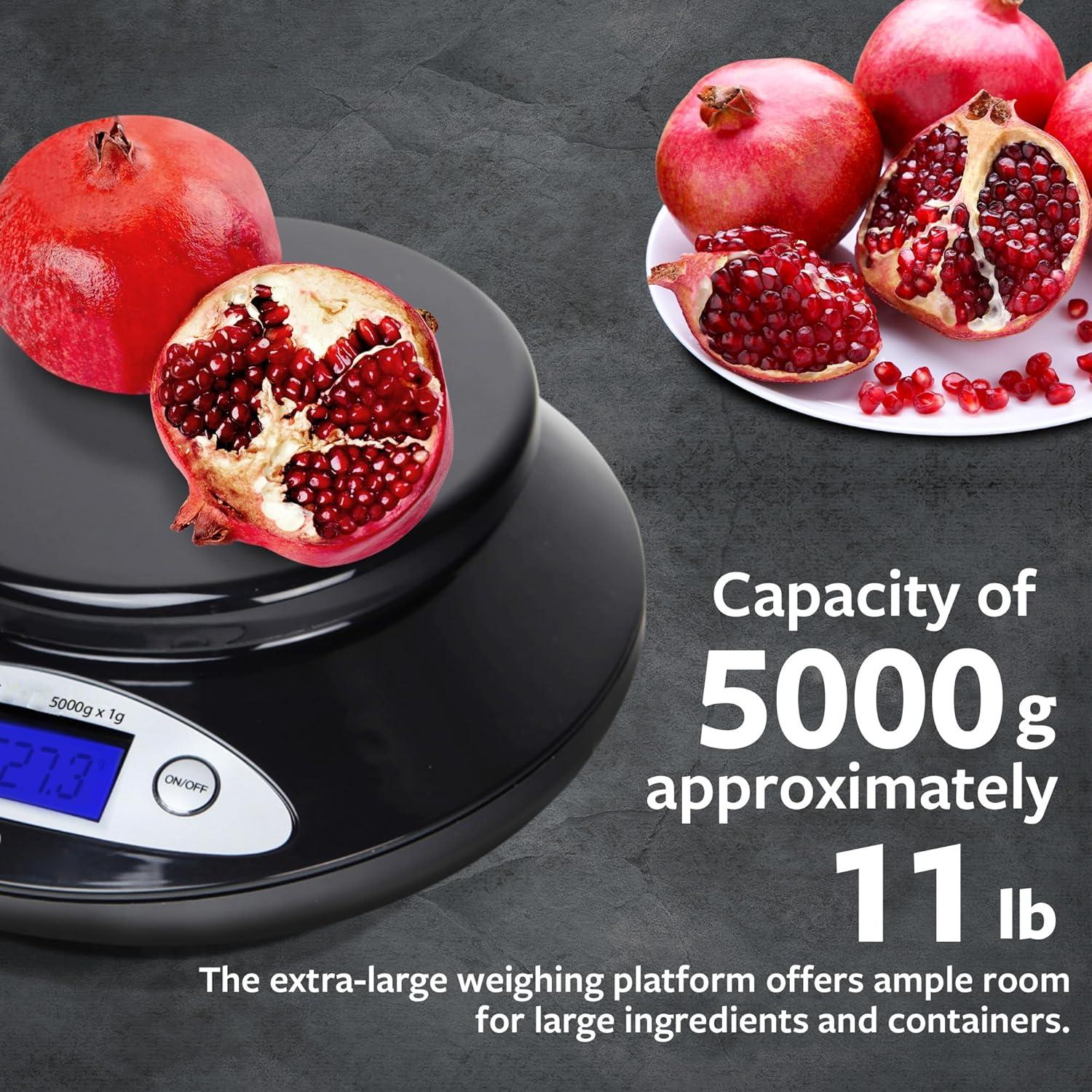 Báscula de Cocina Digital Smart Weigh 5kg con Tazón Removible