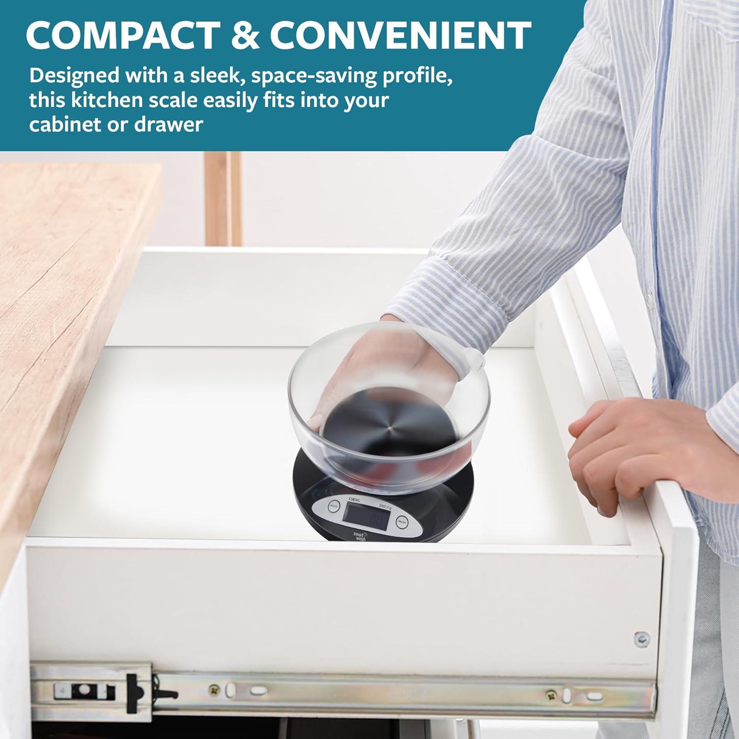 Báscula de Cocina Digital Smart Weigh 5kg con Tazón Removible