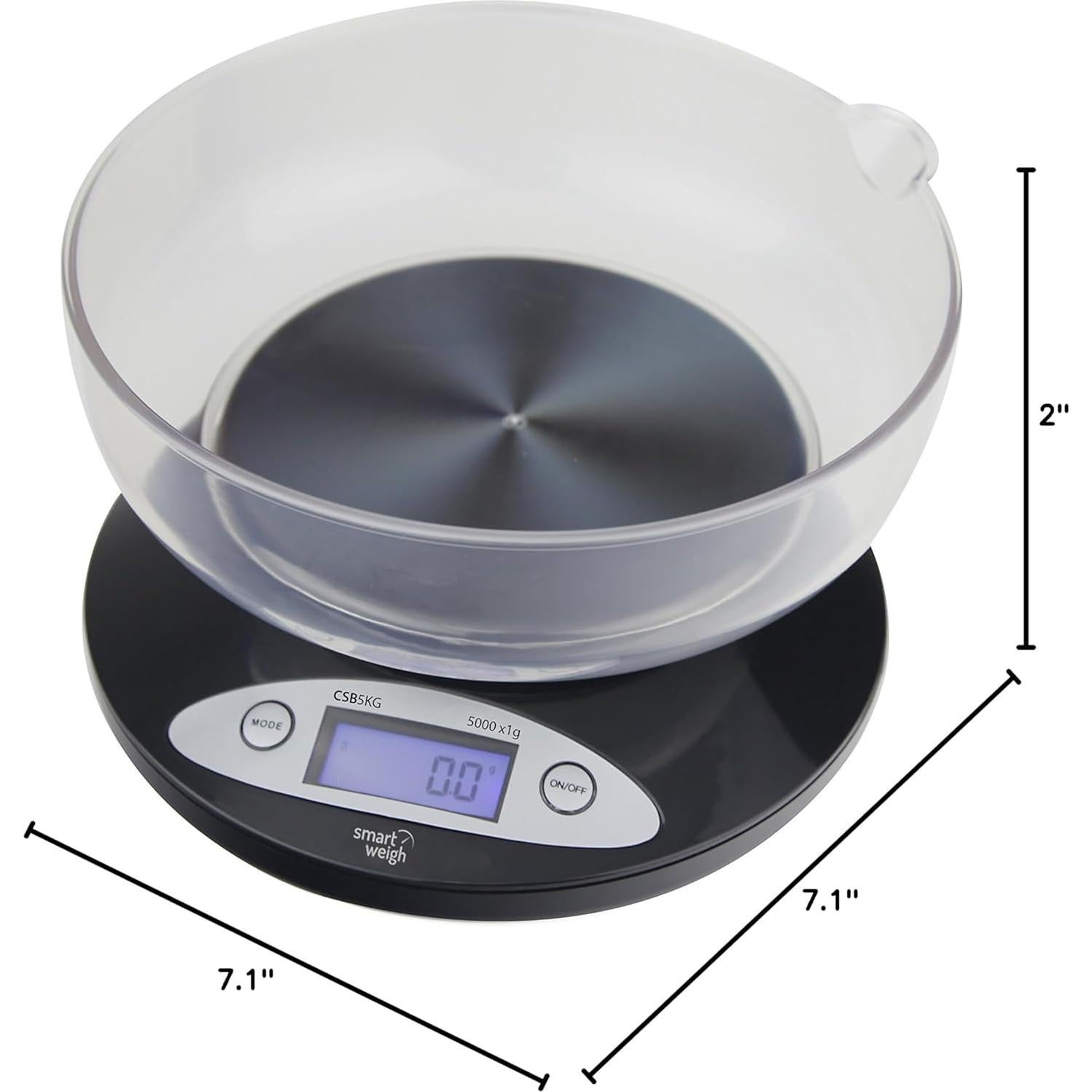 Báscula de Cocina Digital Smart Weigh 5kg con Tazón Removible