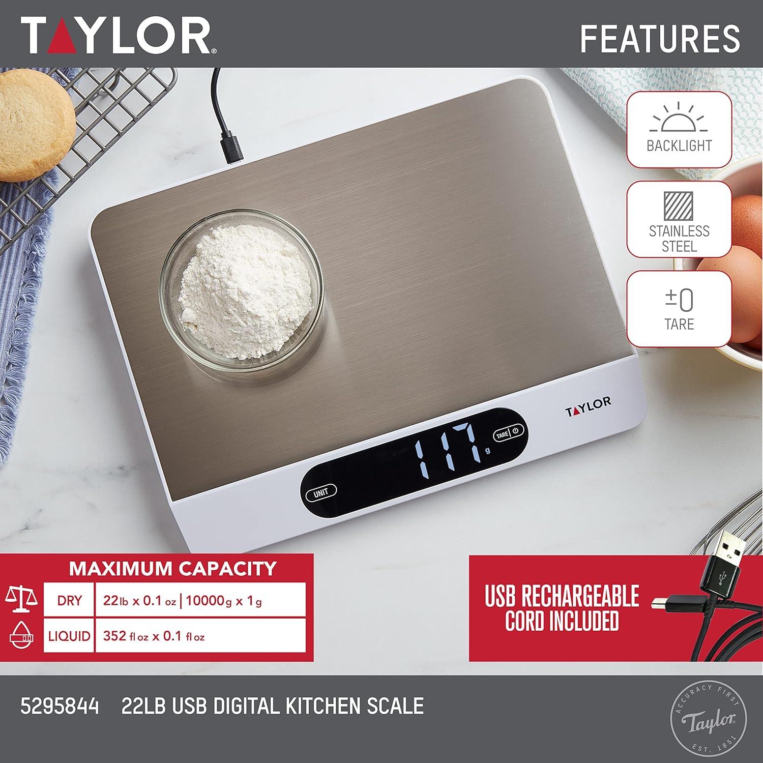 Balanza de Cocina Digital Taylor 10 kg Acero Inoxidable USB