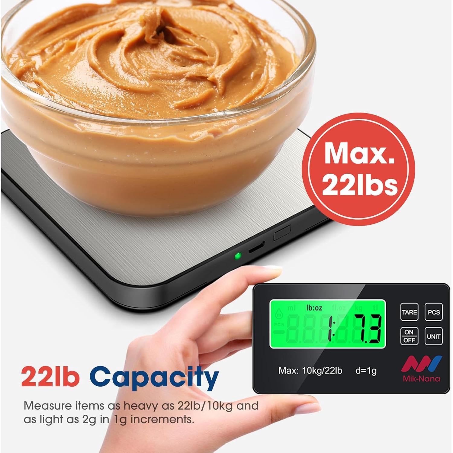 Balanza de Cocina Digital Mik-Nana 10kg Acero Inoxidable LCD