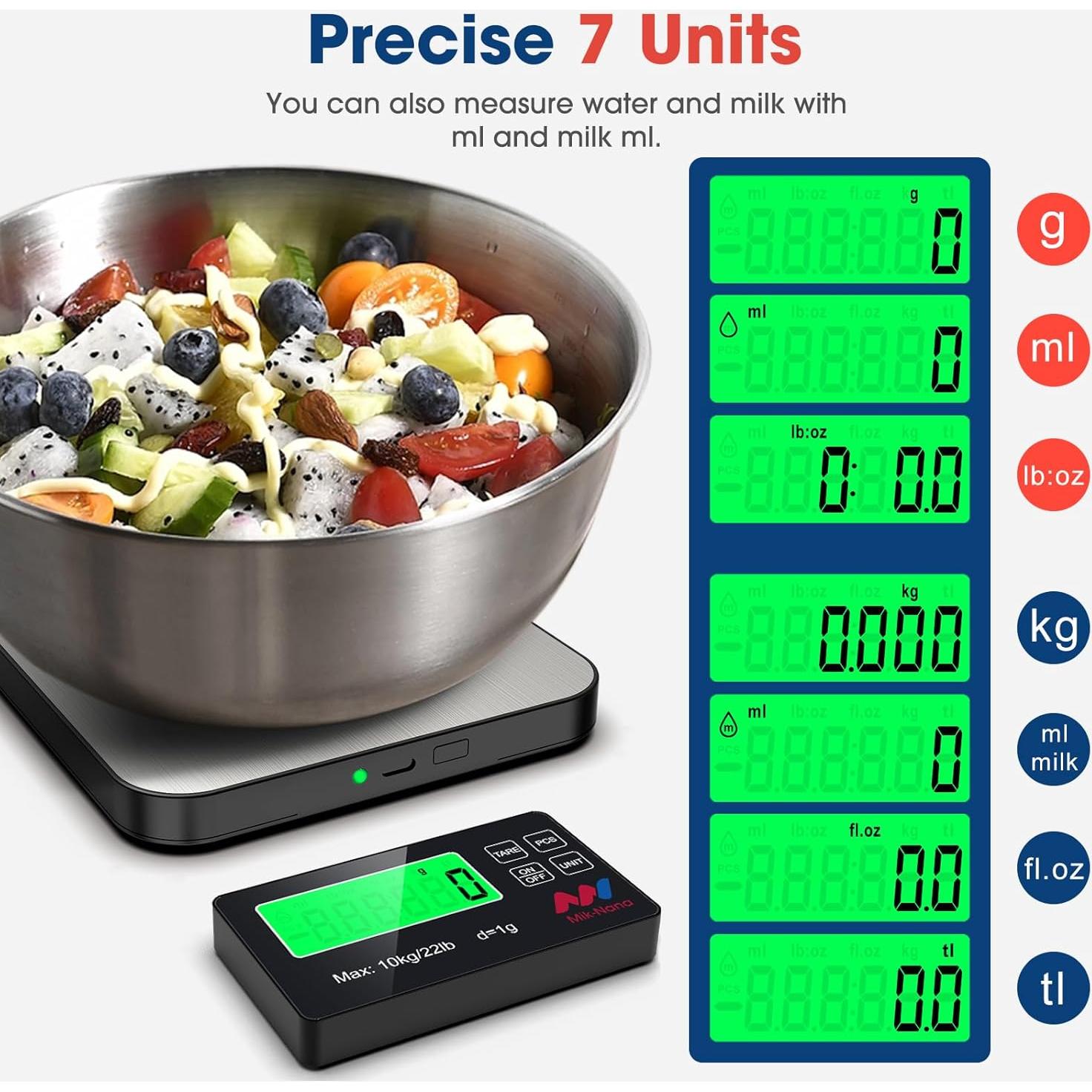 Balanza de Cocina Digital Mik-Nana 10kg Acero Inoxidable LCD