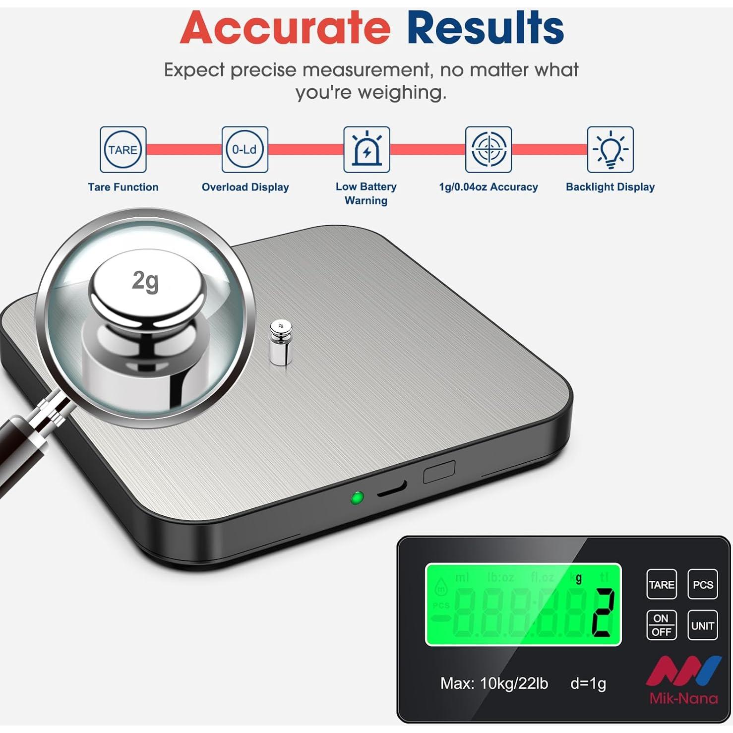 Balanza de Cocina Digital Mik-Nana 10kg Acero Inoxidable LCD