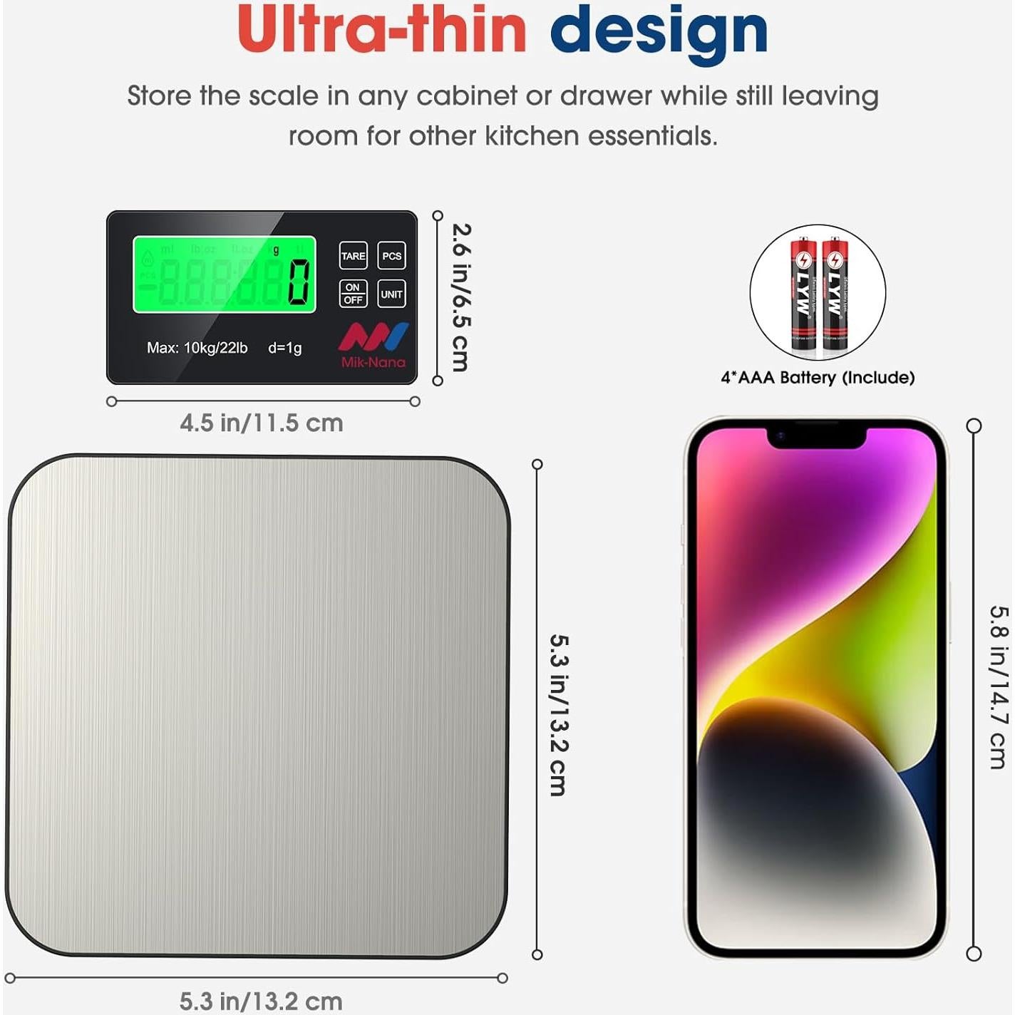 Balanza de Cocina Digital Mik-Nana 10kg Acero Inoxidable LCD