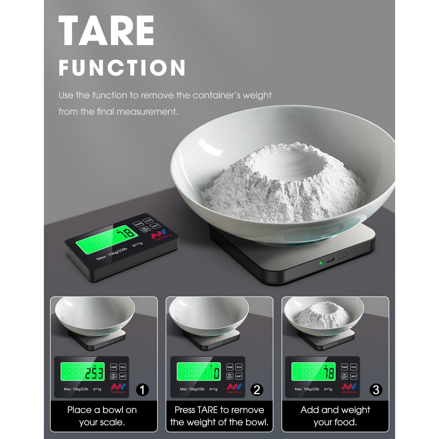 Balanza de Cocina Digital Mik-Nana 10kg Acero Inoxidable LCD