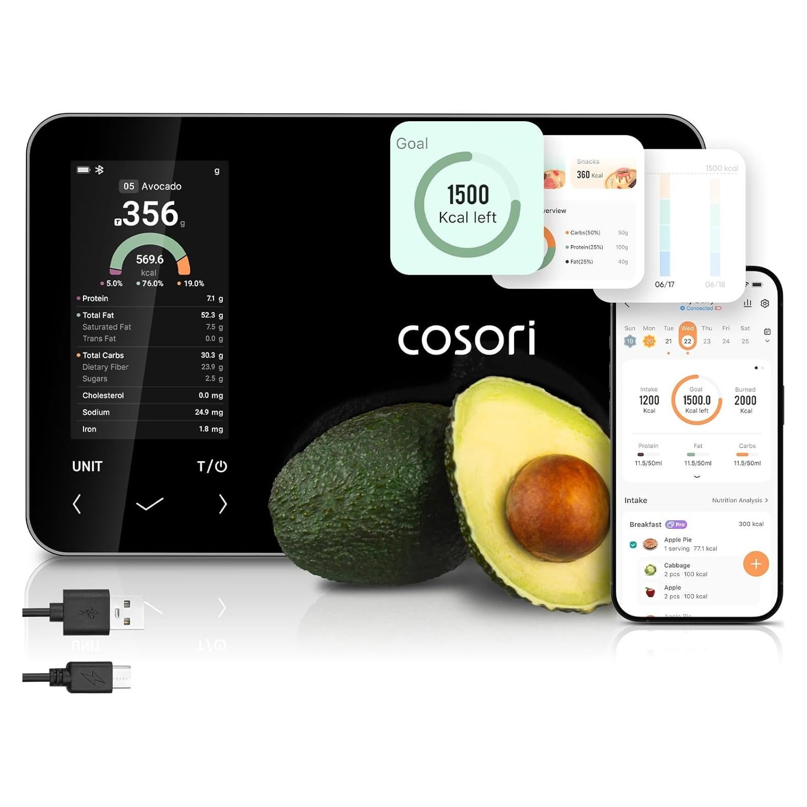 Báscula de Cocina Inteligente Cosori CNS-R001S-X 5 kg con App