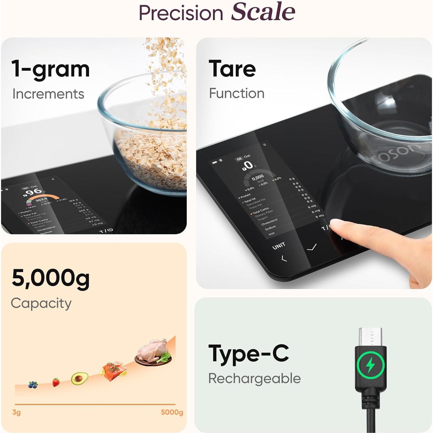Báscula de Cocina Inteligente Cosori CNS-R001S-X 5 kg con App