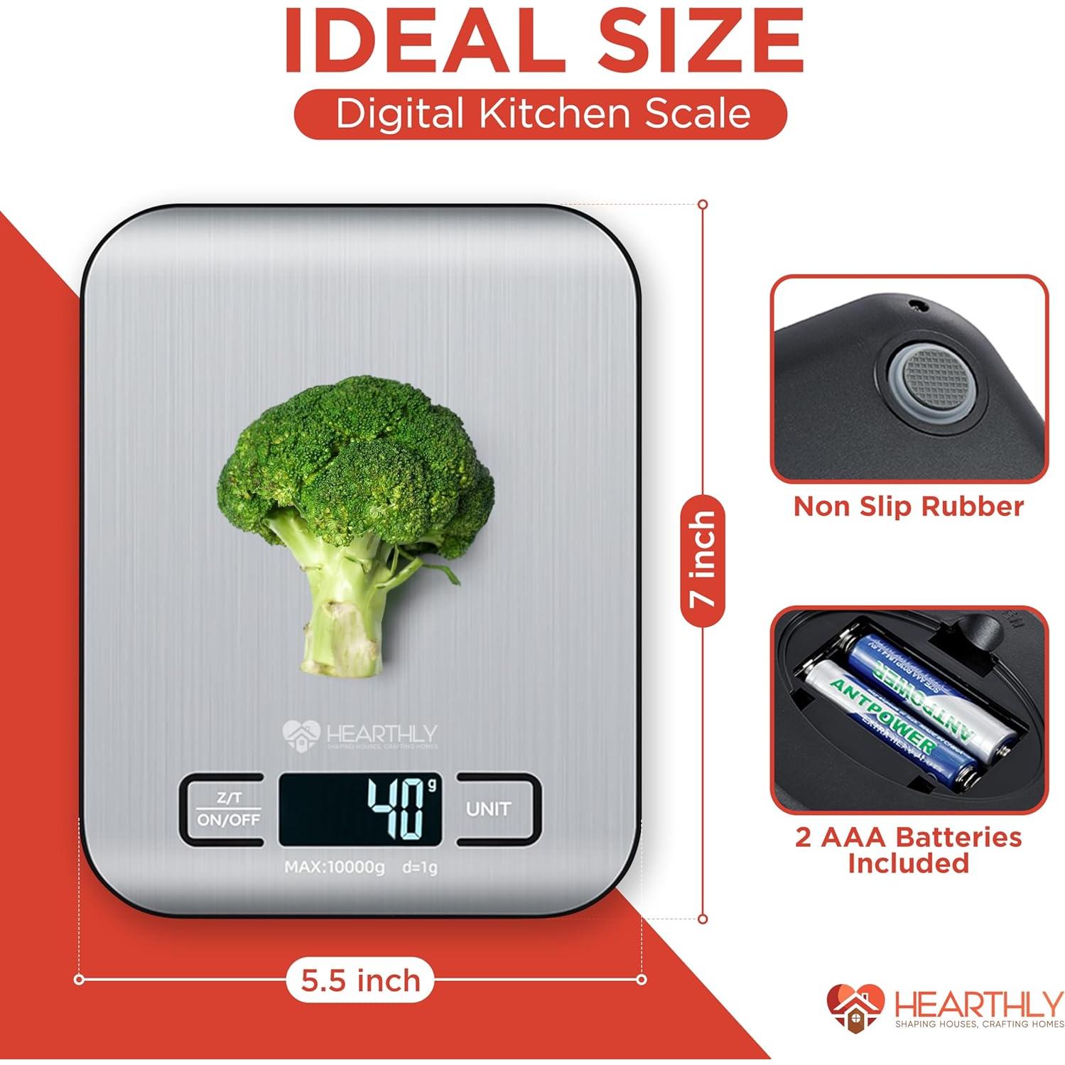 Báscula Digital de Cocina Hearthly 10kg Acero Inoxidable