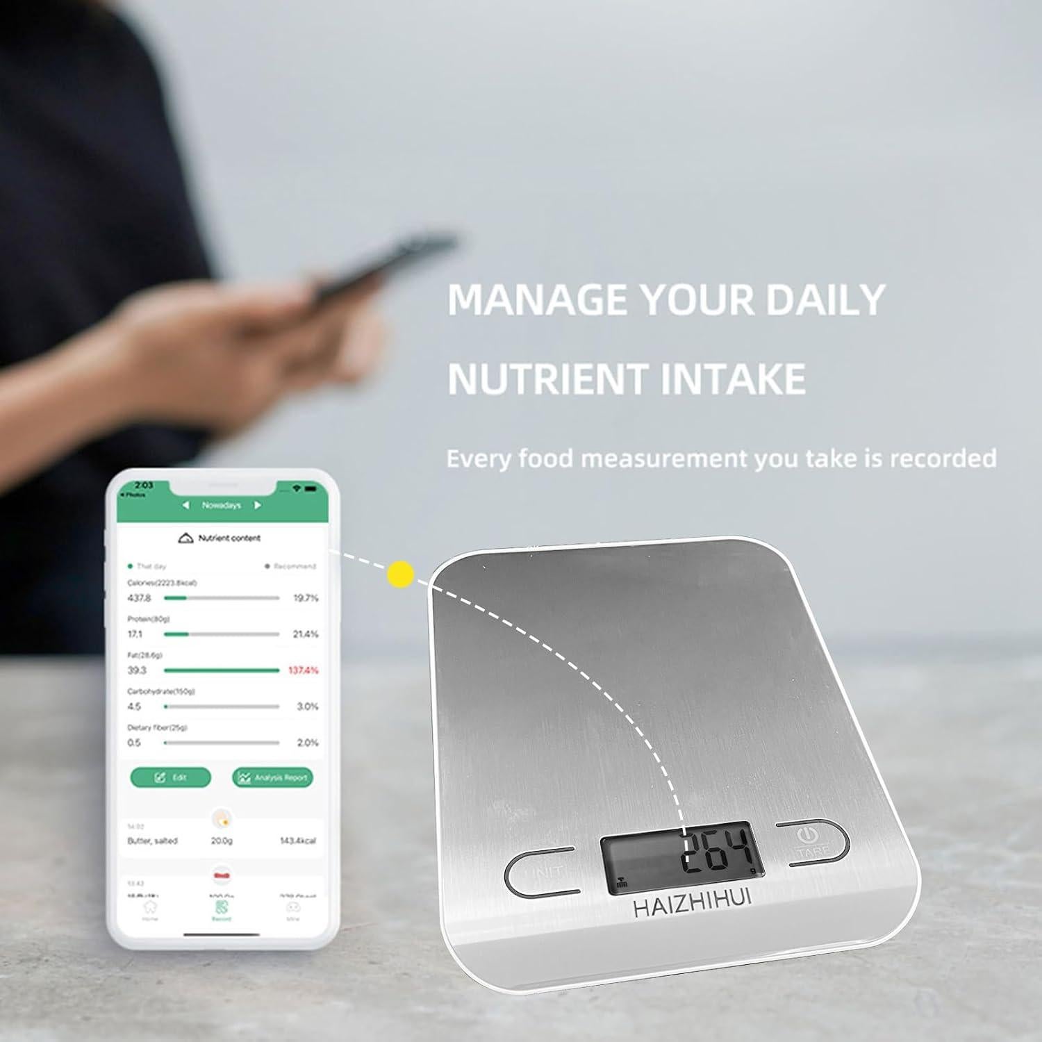 Báscula Digital de Cocina Fitdays KT630 con App Nutricional 5kg