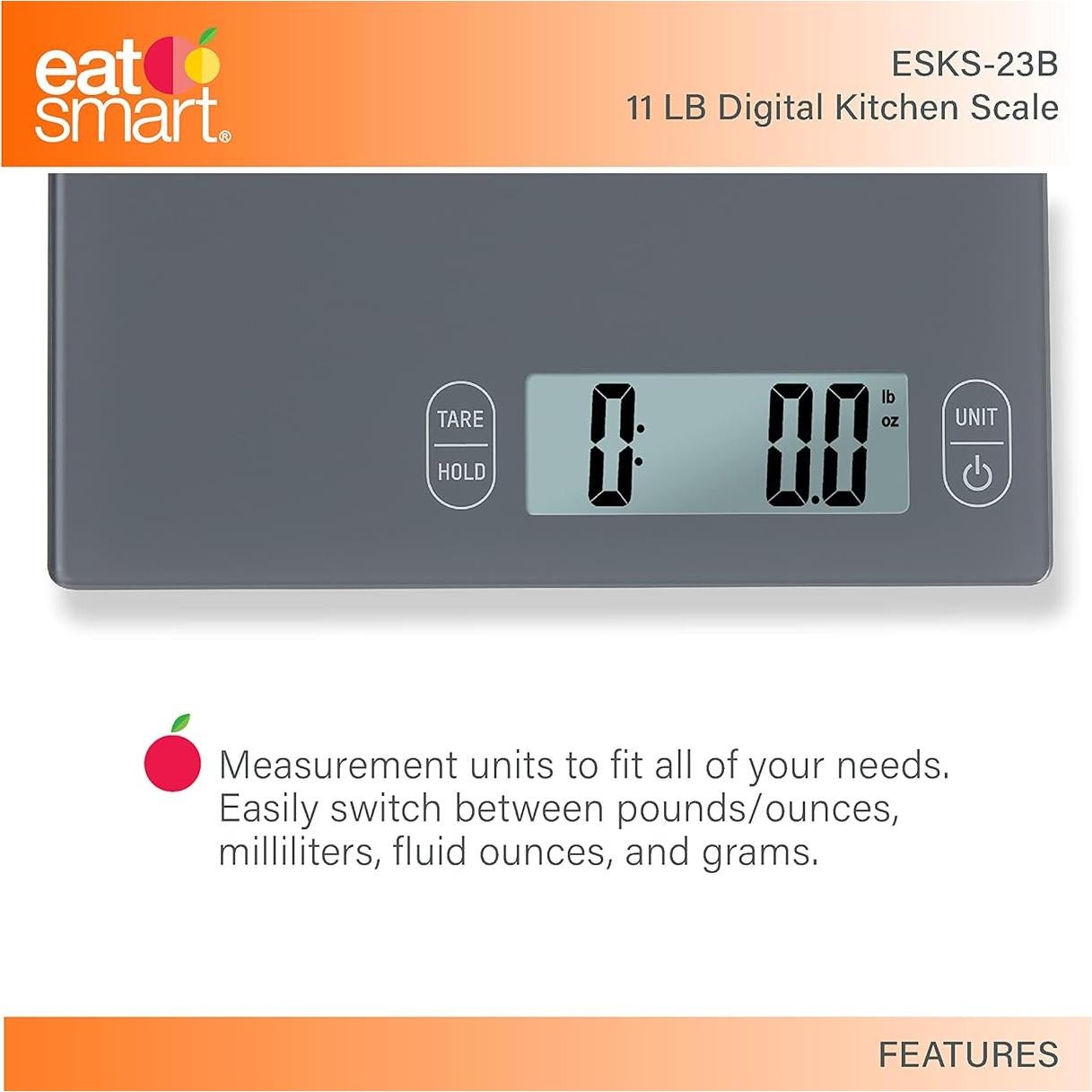 Escala de Cocina Comer Inteligente 4.99kg Vidrio Gris