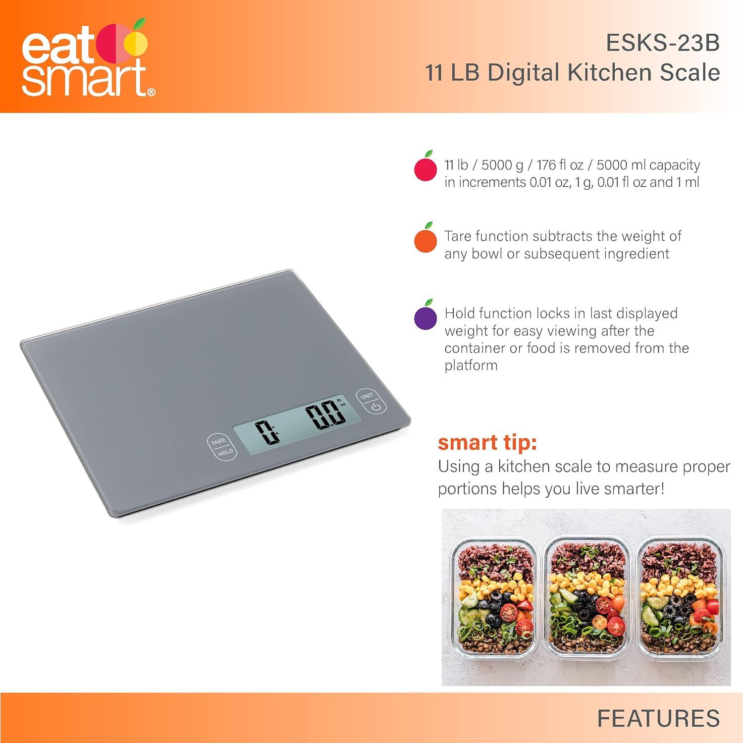 Escala de Cocina Comer Inteligente 4.99kg Vidrio Gris