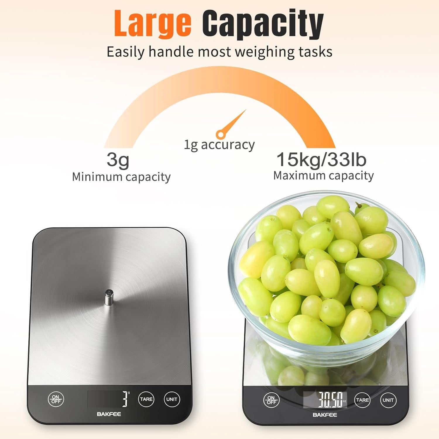 Escala de Cocina Digital BakFee 15kg Acero Inoxidable 1g Precisión
