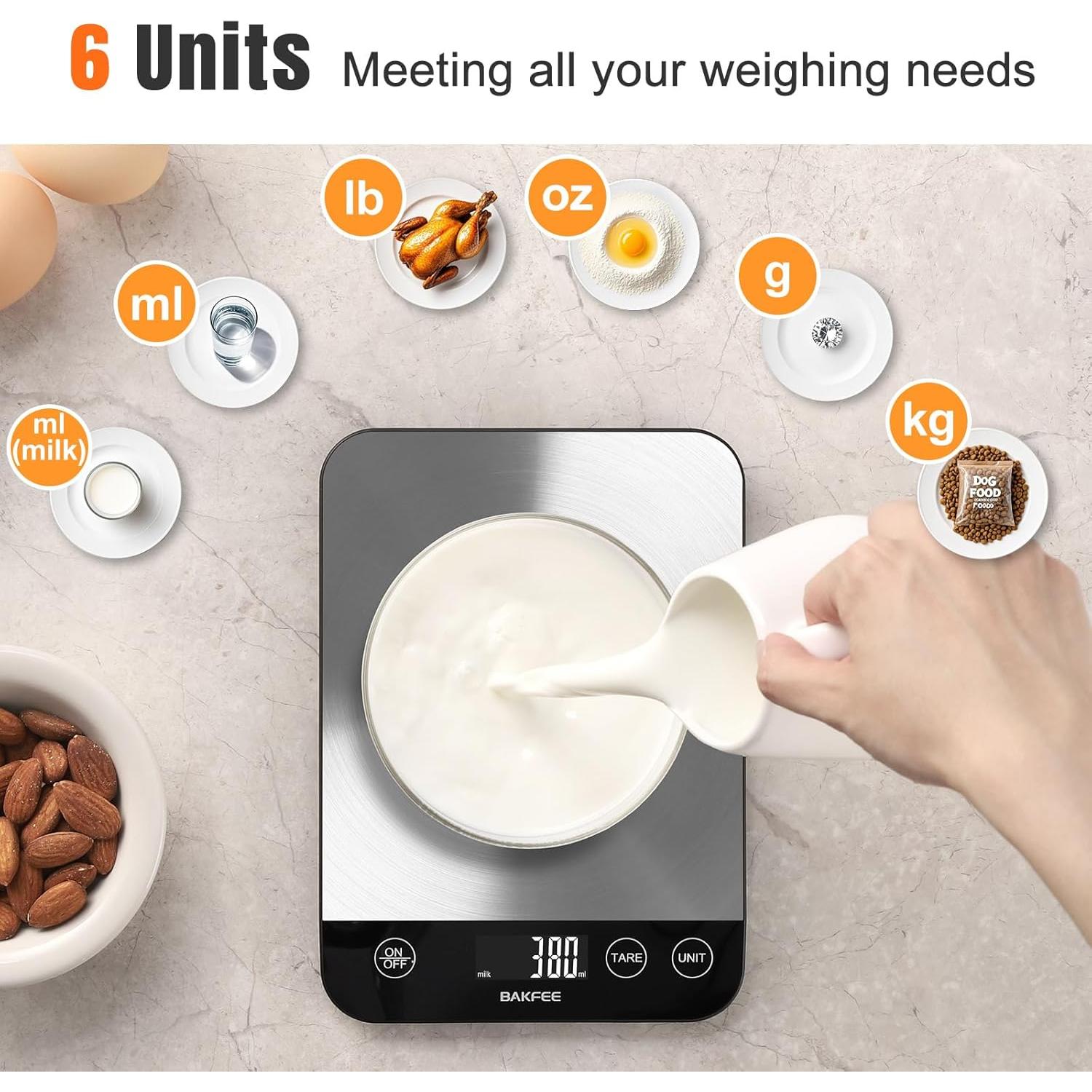 Escala de Cocina Digital BakFee 15kg Acero Inoxidable 1g Precisión