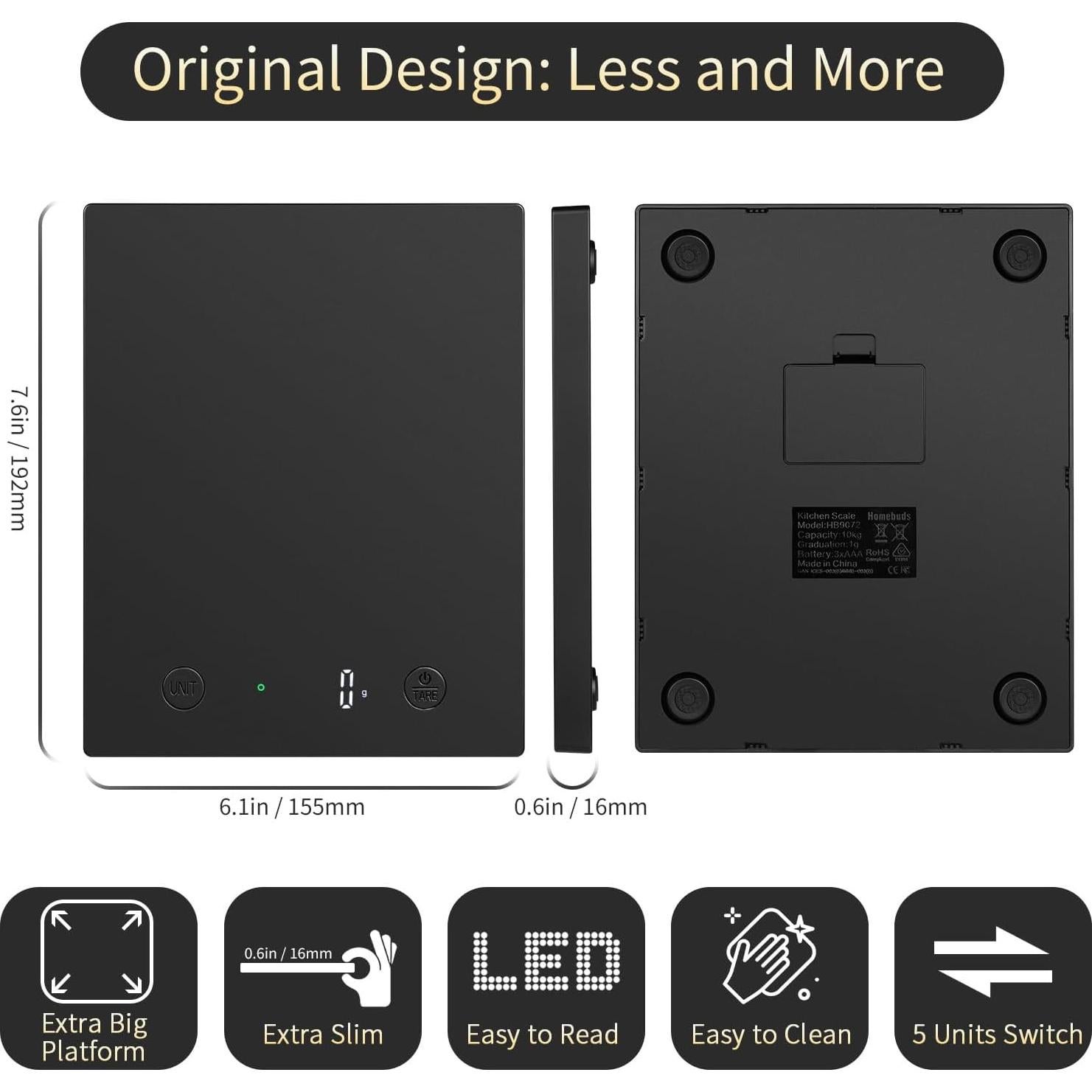 Balanza Digital de Cocina HomeBuds 10kg Alta Precisión LED