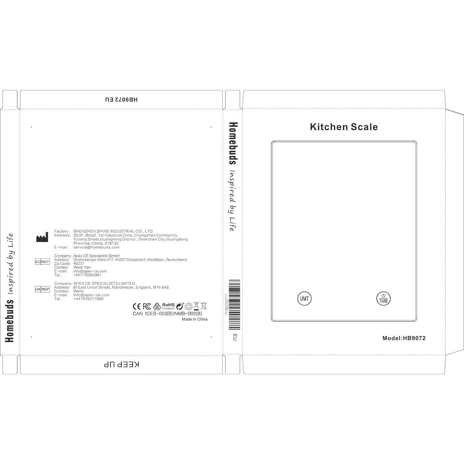 Balanza Digital de Cocina HomeBuds 10kg Alta Precisión LED