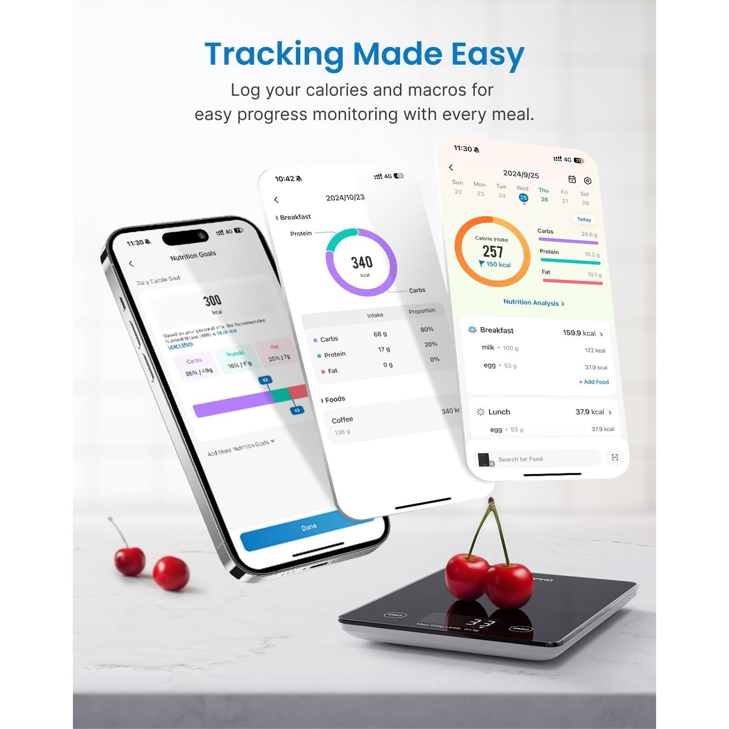 Báscula Digital de Cocina RENPHO 10kg, Vidrio Negro, Nutricional