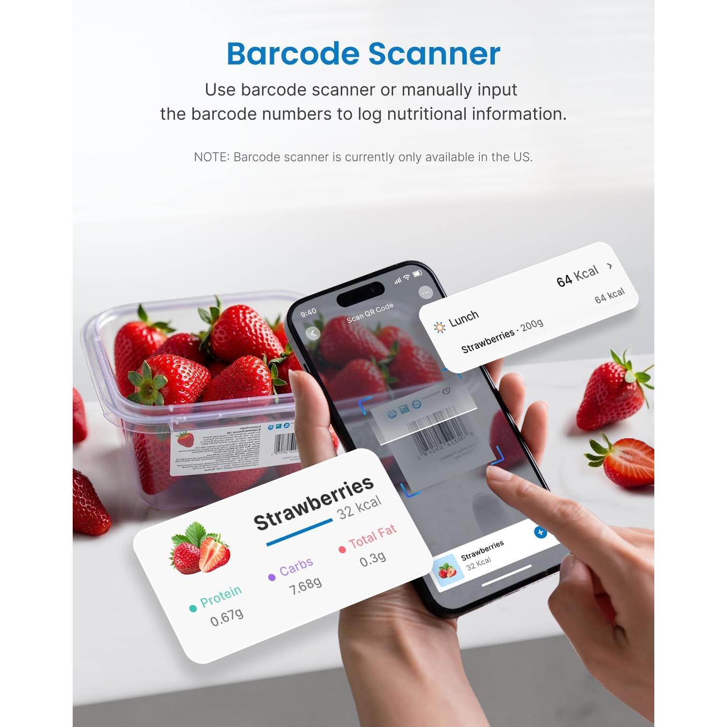 Báscula Digital de Cocina RENPHO 10kg, Vidrio Negro, Nutricional