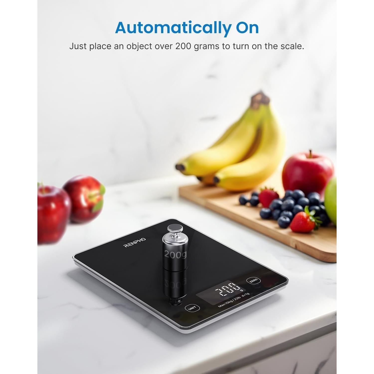 Báscula Digital de Cocina RENPHO 10kg, Vidrio Negro, Nutricional