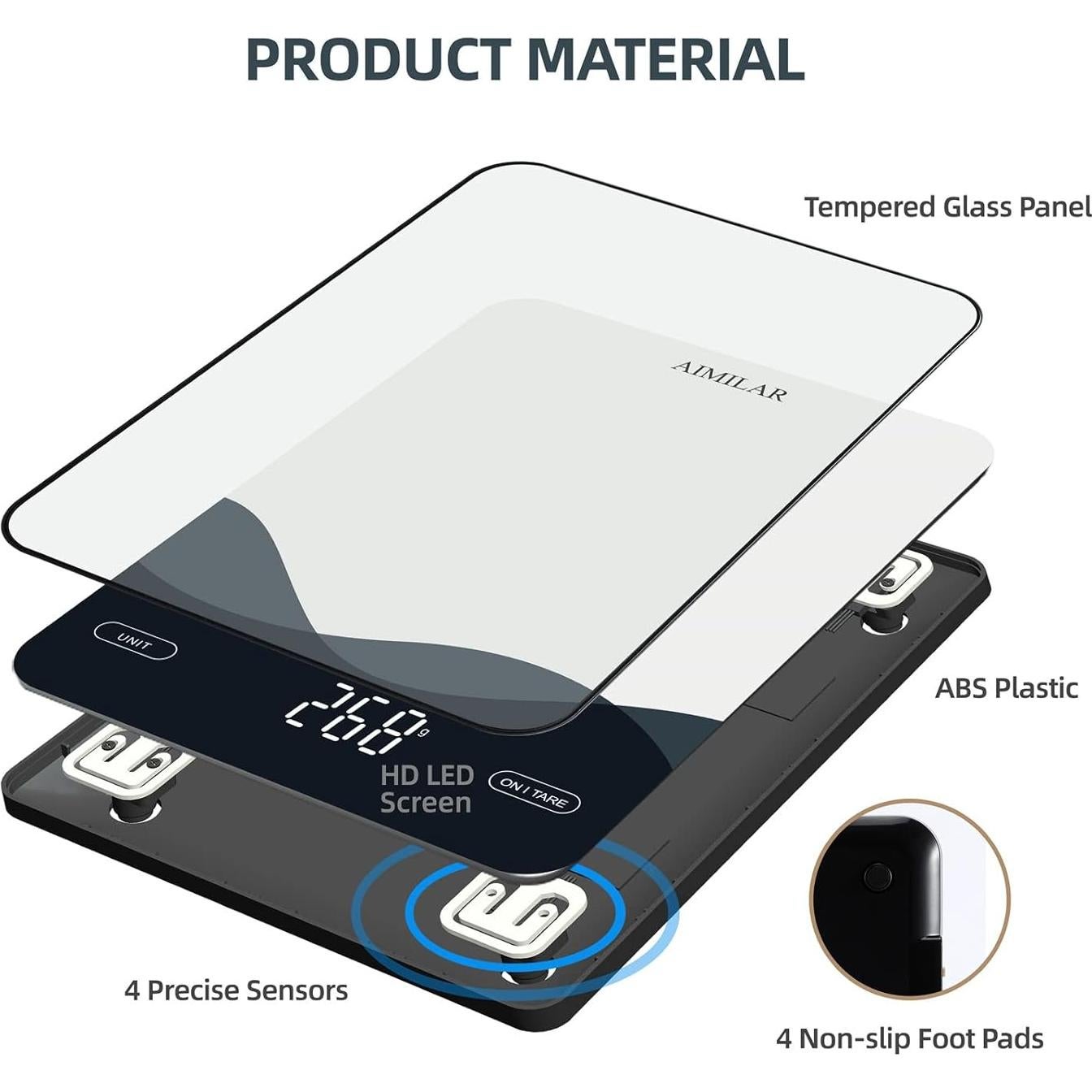 Báscula Digital de Cocina AIMILAR 10kg Pantalla LED USB-C