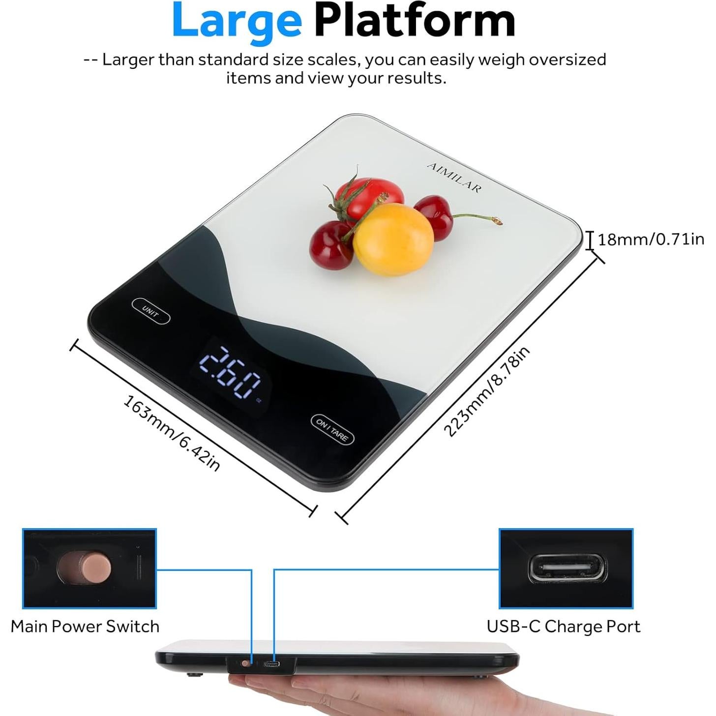 Báscula Digital de Cocina AIMILAR 10kg Pantalla LED USB-C