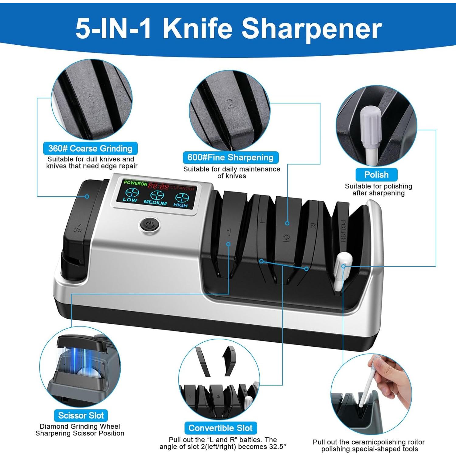 Afilador de cuchillos eléctrico 5 en 1 Abledn con LCD