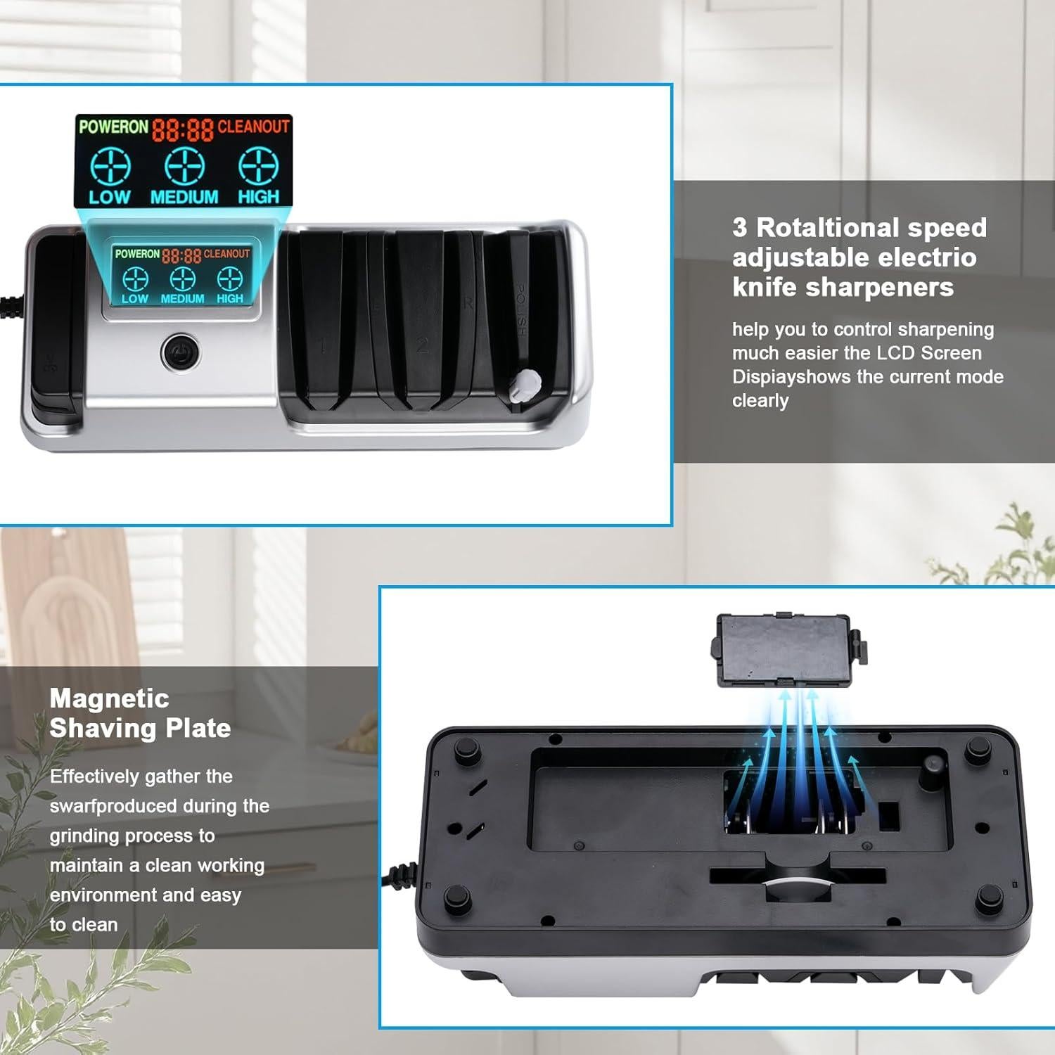 Afilador de cuchillos eléctrico 5 en 1 Abledn con LCD