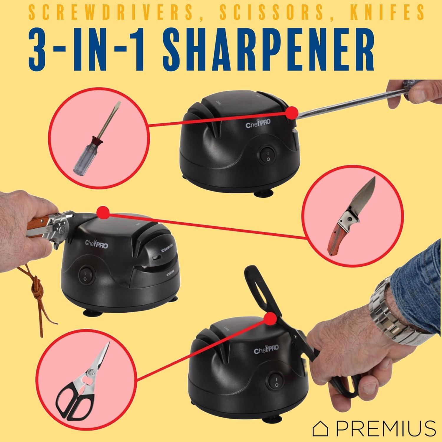 Afilador Eléctrico 3-en-1 PREMIUS para Cuchillos y Tijeras