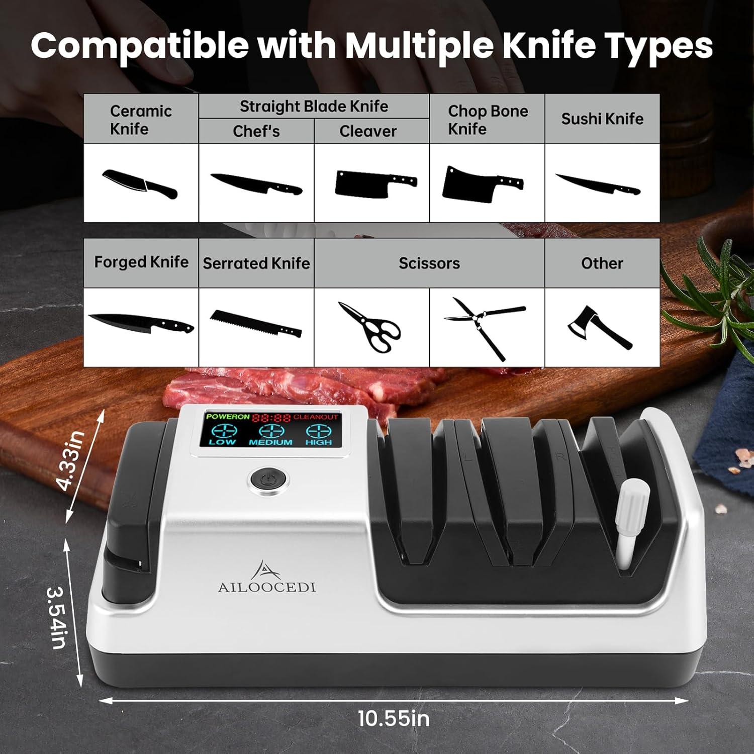 Afilador de cuchillos eléctrico AILOOCEDI con pantalla LCD 3 velocidades