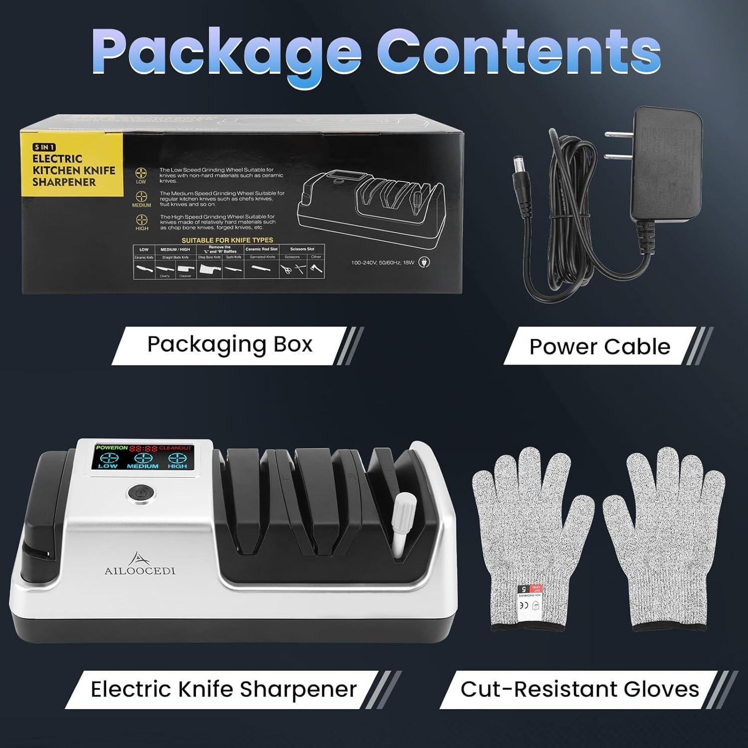Afilador de cuchillos eléctrico AILOOCEDI con pantalla LCD 3 velocidades