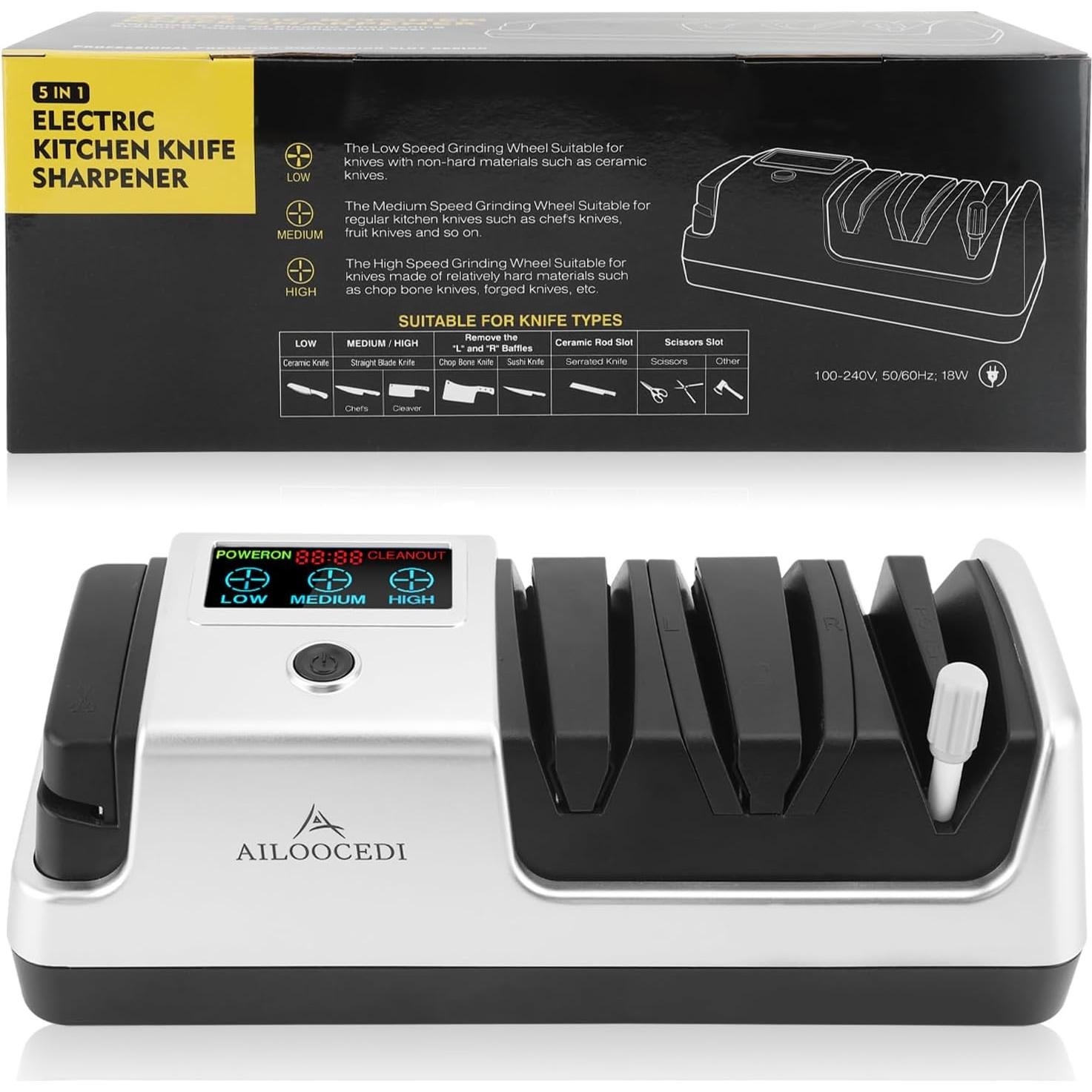 Afilador de cuchillos eléctrico AILOOCEDI con pantalla LCD 3 velocidades