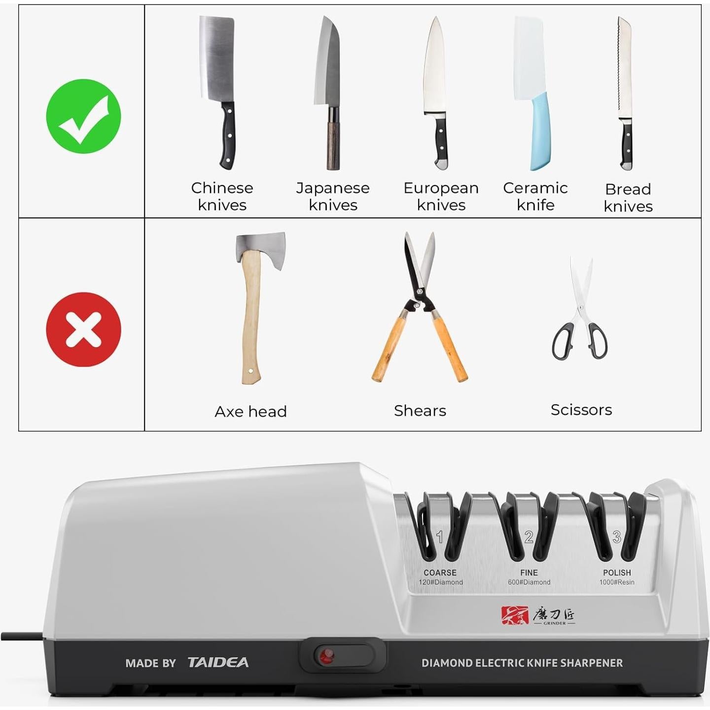 Afilador de cuchillos eléctrico PROCHOP 3 etapas con diamante