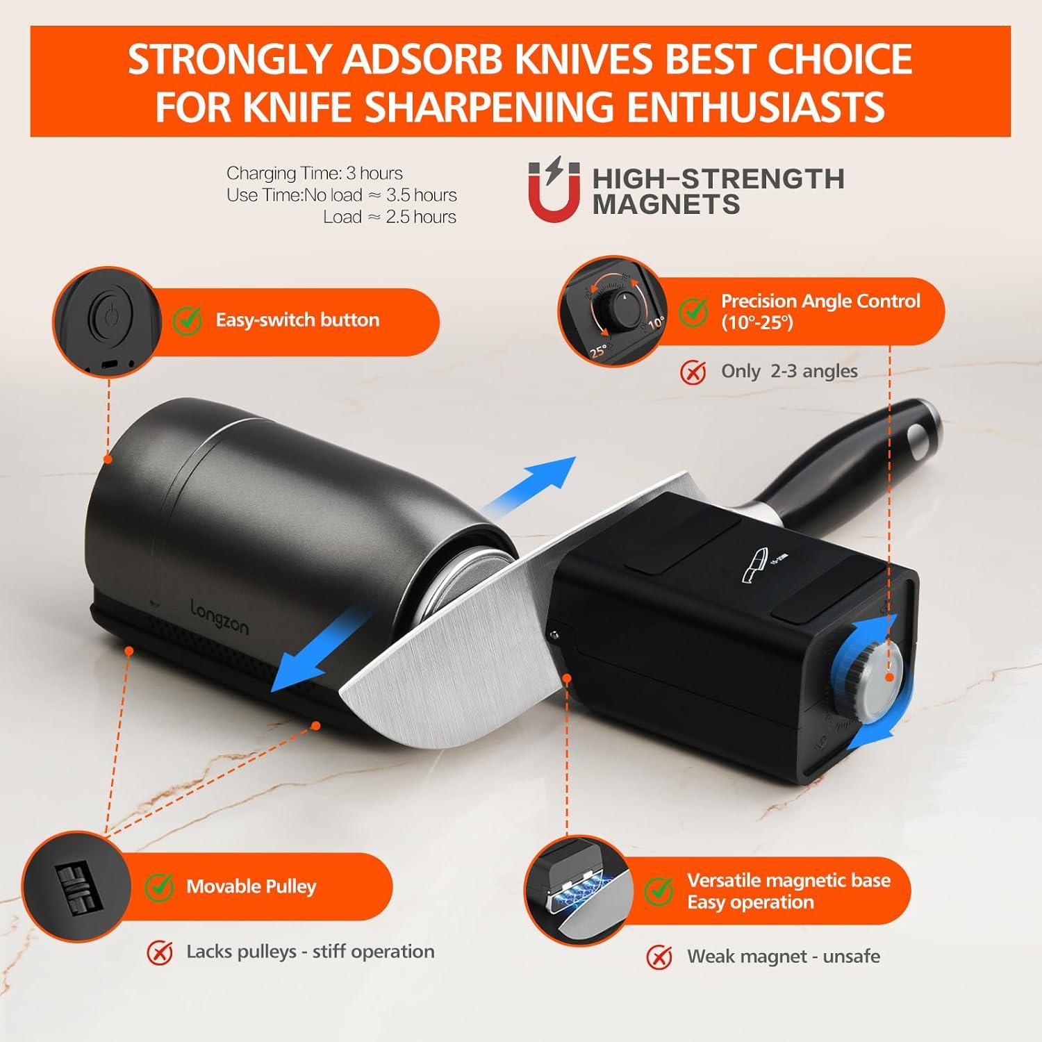 Afilador de Cuchillos Eléctrico Longzon con Discos de Diamante