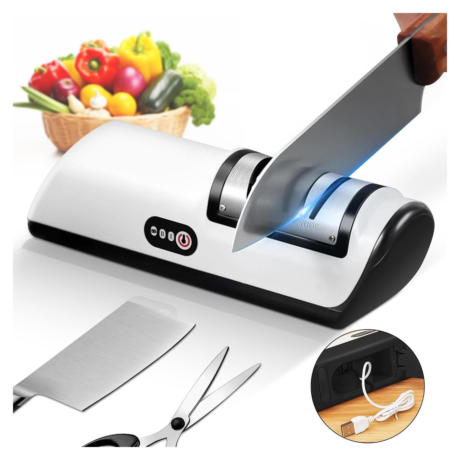 Afilador de cuchillos eléctrico RJUGT recargable USB 2 en 1