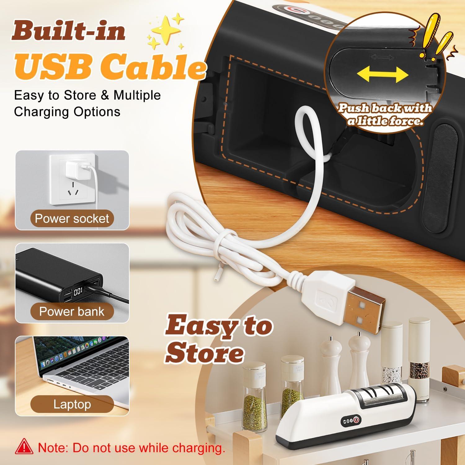 Afilador de cuchillos eléctrico RJUGT recargable USB 2 en 1