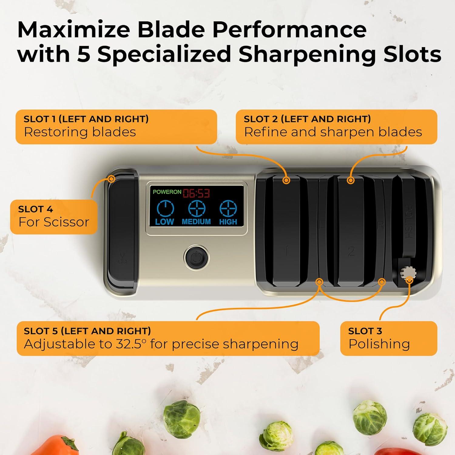 Afilador eléctrico de cuchillos Stellagro 5-en-1 con LCD