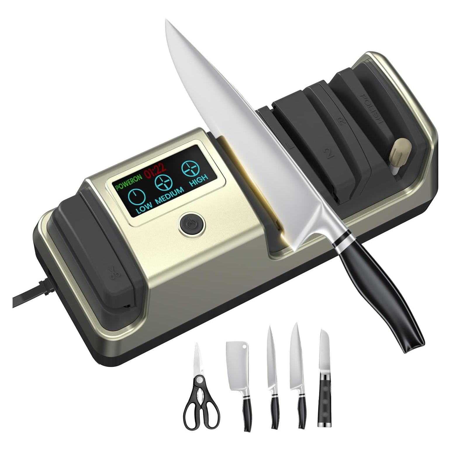 Afilador de cuchillos eléctrico Aeglemana 5 en 1 con LCD