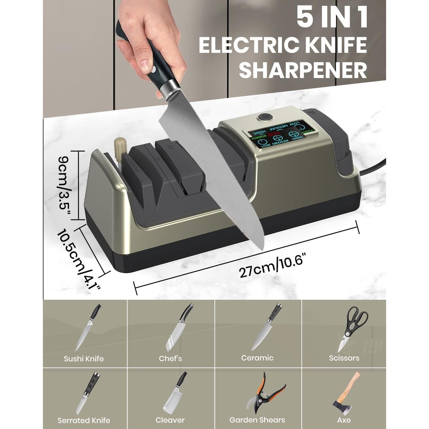 Afilador de cuchillos eléctrico Aeglemana 5 en 1 con LCD