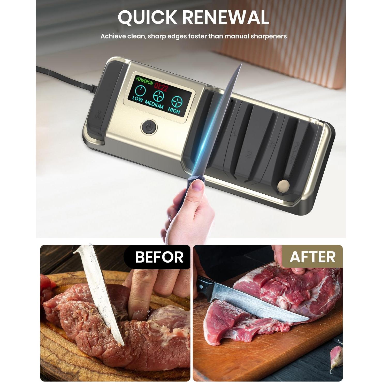 Afilador de cuchillos eléctrico Aeglemana 5 en 1 con LCD