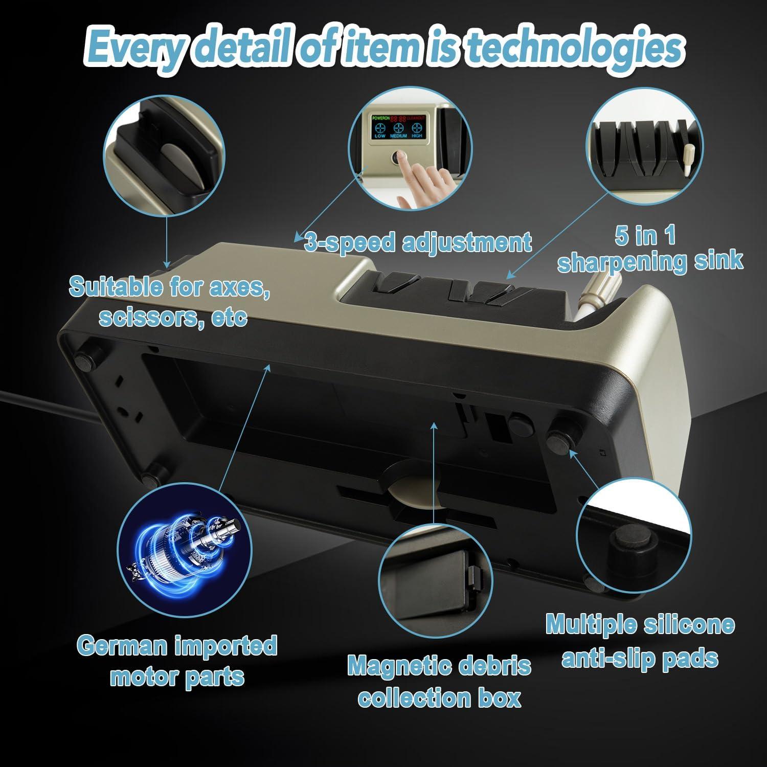 Afilador de cuchillos eléctrico NATGIFT 3 velocidades 100% diamante