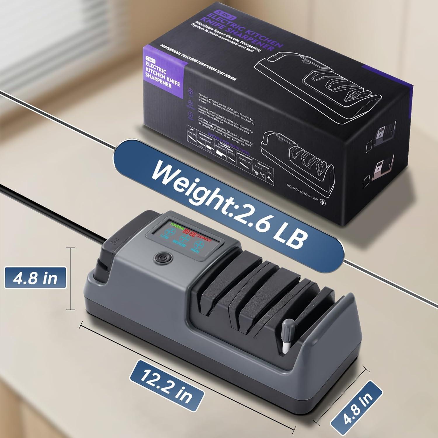 Afilador de cuchillos eléctrico QAMGCYW 5 en 1 con LCD