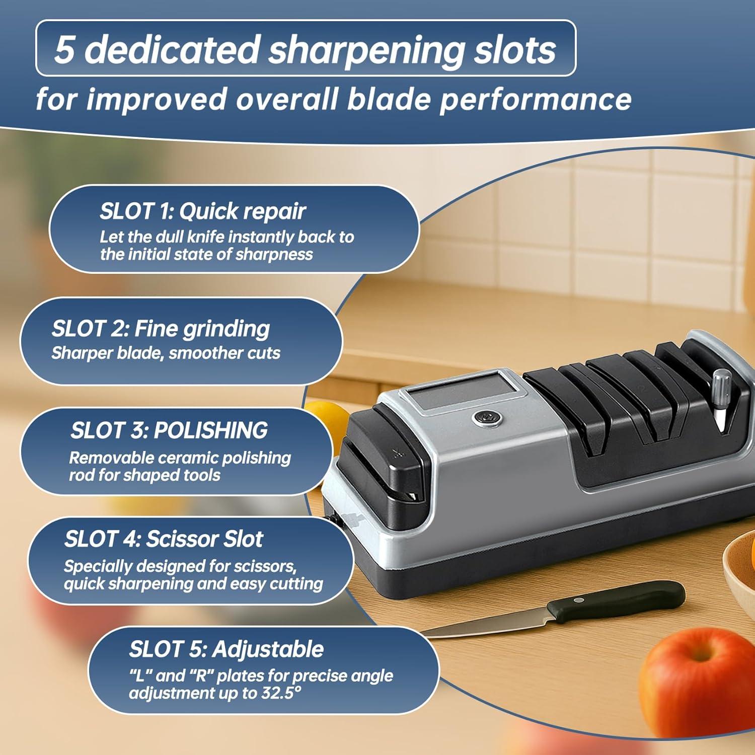 Afilador de cuchillos eléctrico QAMGCYW 5 en 1 con LCD
