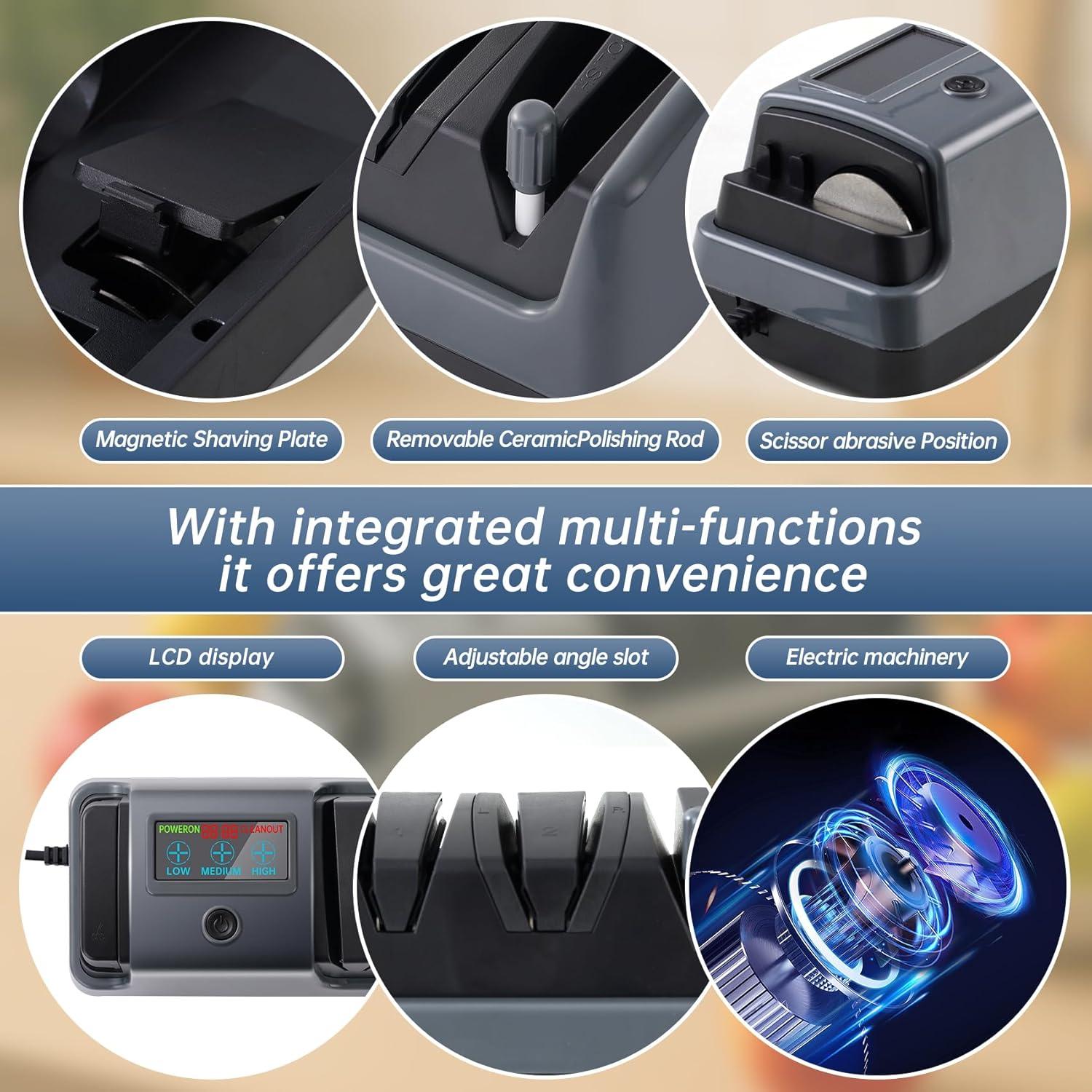 Afilador de cuchillos eléctrico QAMGCYW 5 en 1 con LCD