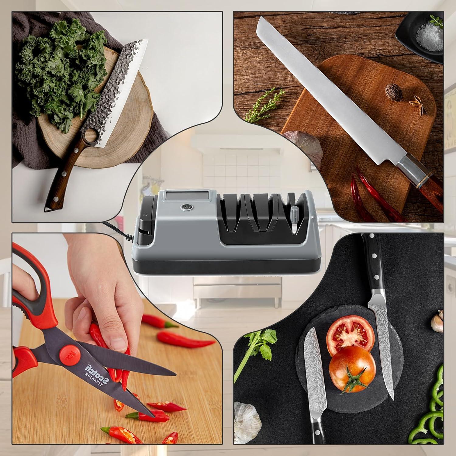 Afilador de cuchillos eléctrico QAMGCYW 5 en 1 con LCD